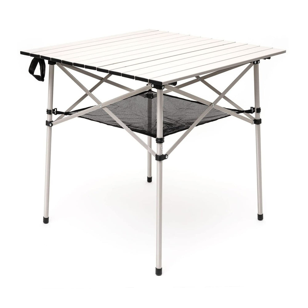 SunnyFeel outdoor folding table top rolled for compact storage, ideal for travel
