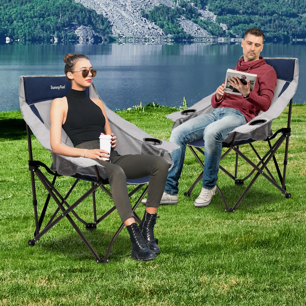 SUNNYFEEL oversized camping chair on sandy beach for relaxed outdoor use.