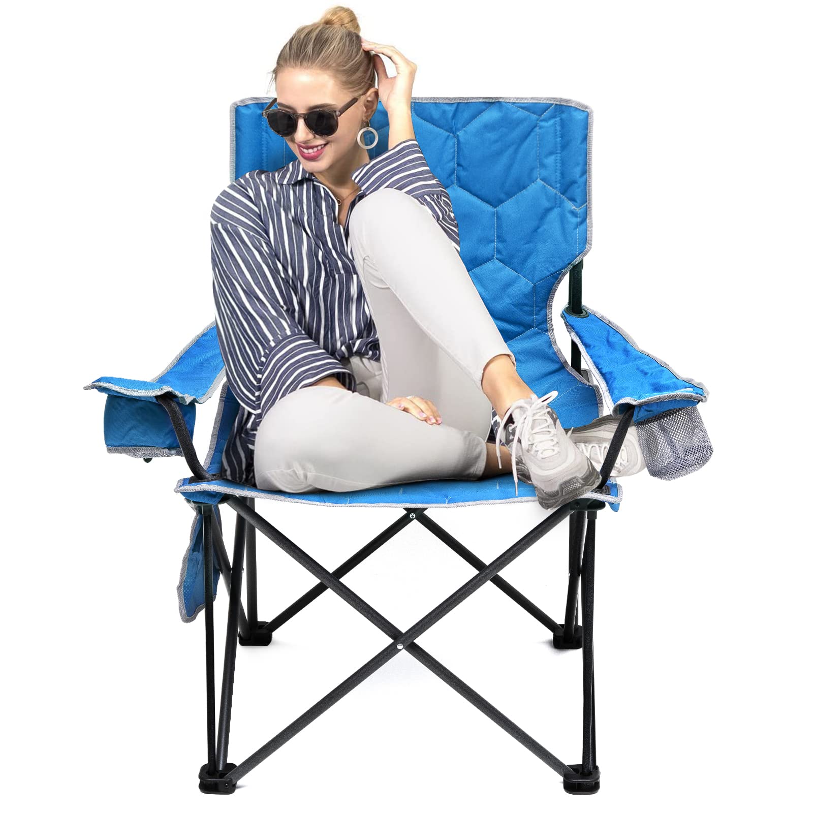 SunnyFeel oversized camping chair front view in blue for comfortable all-day seating