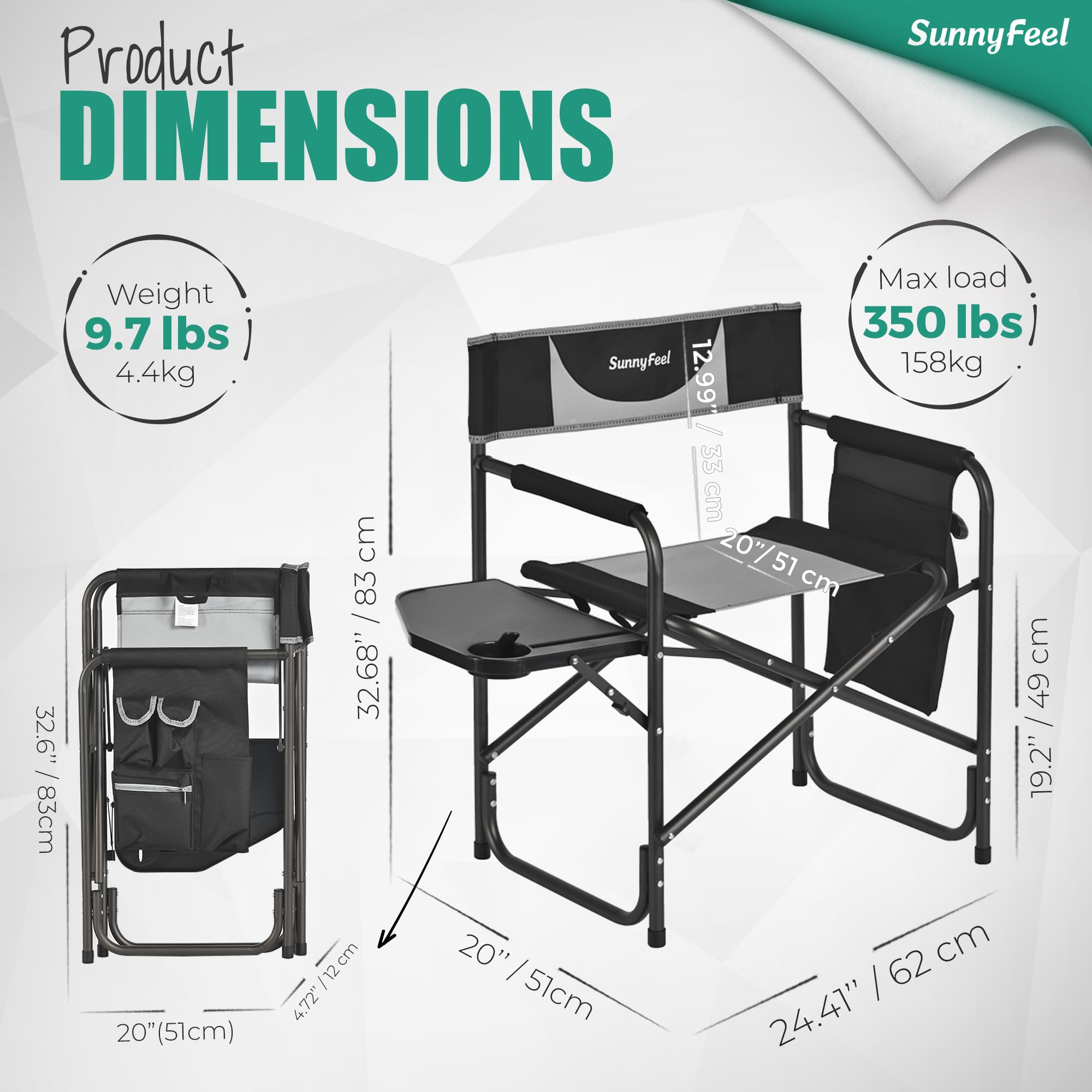 SunnyFeel Directors Chair pocket storage with keys and magazines organized