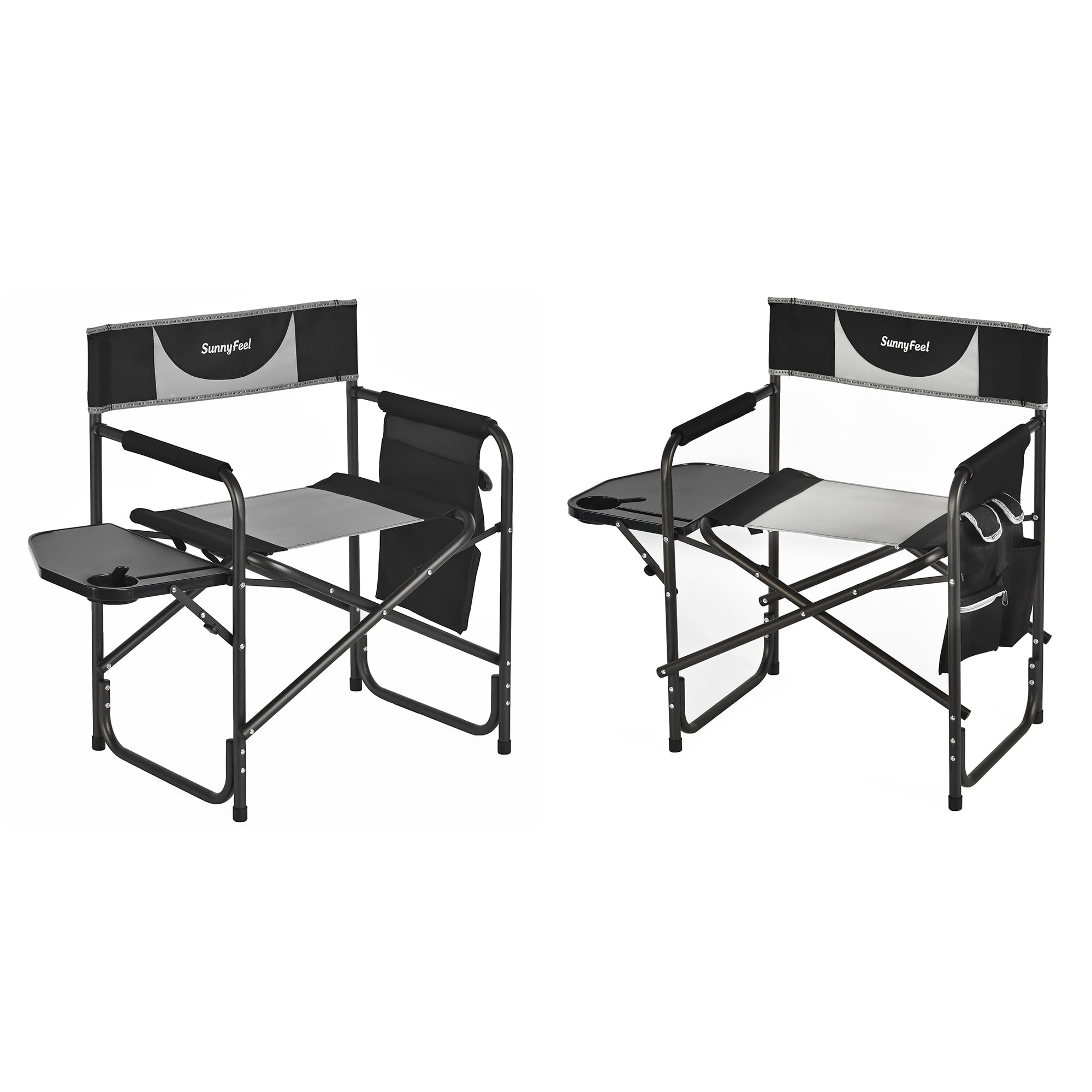 SUNNYFEEL oversized directors chair with side table offers hands-free convenience on camping trips.
