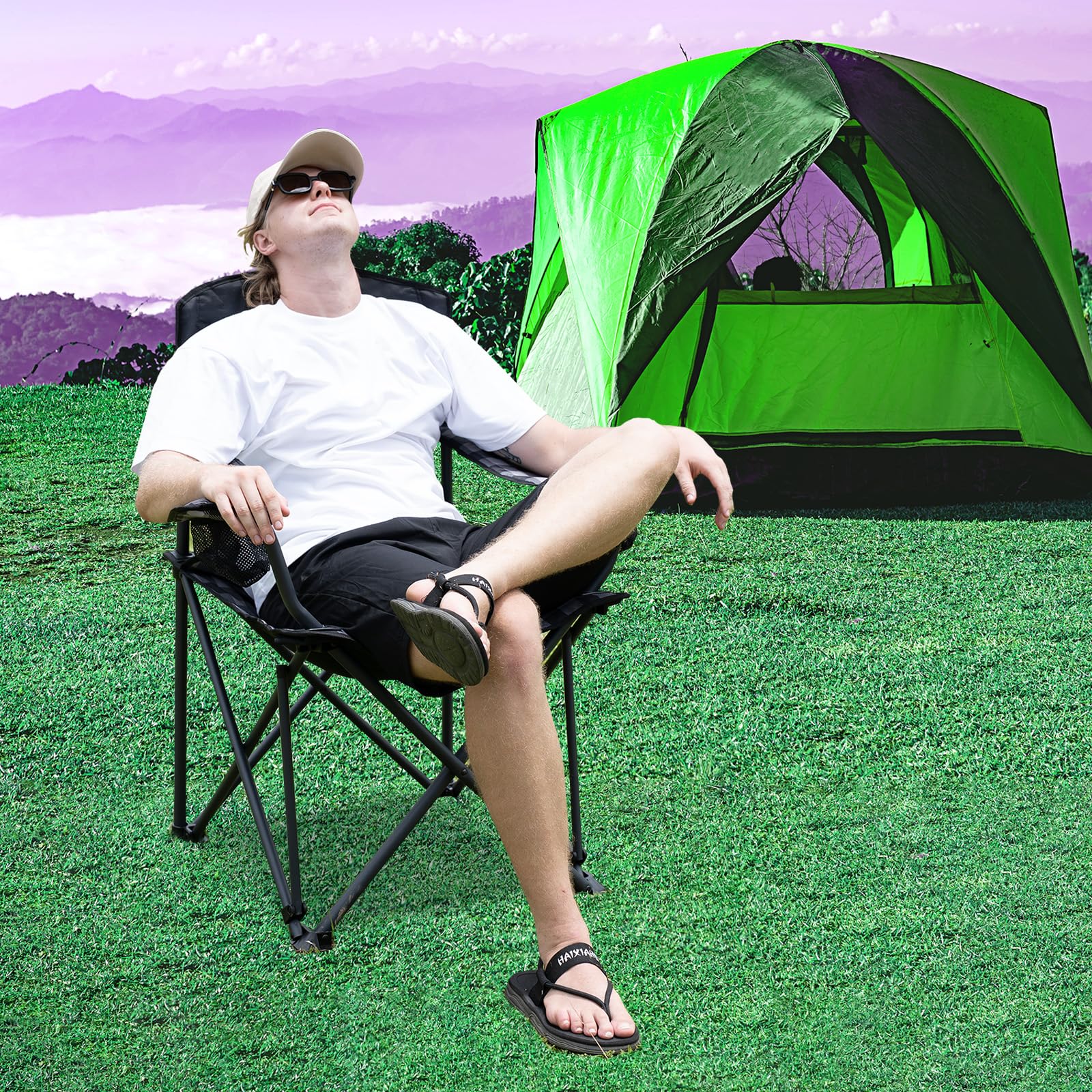 SUNNYFEEL oversized folding chair side view with sturdy frame and wide seat