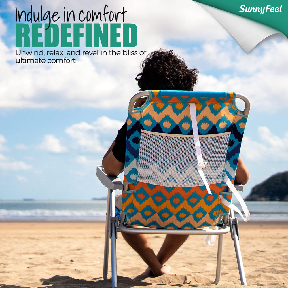 SunnyFeel portable folded chair shows compact carry for camping and travel.