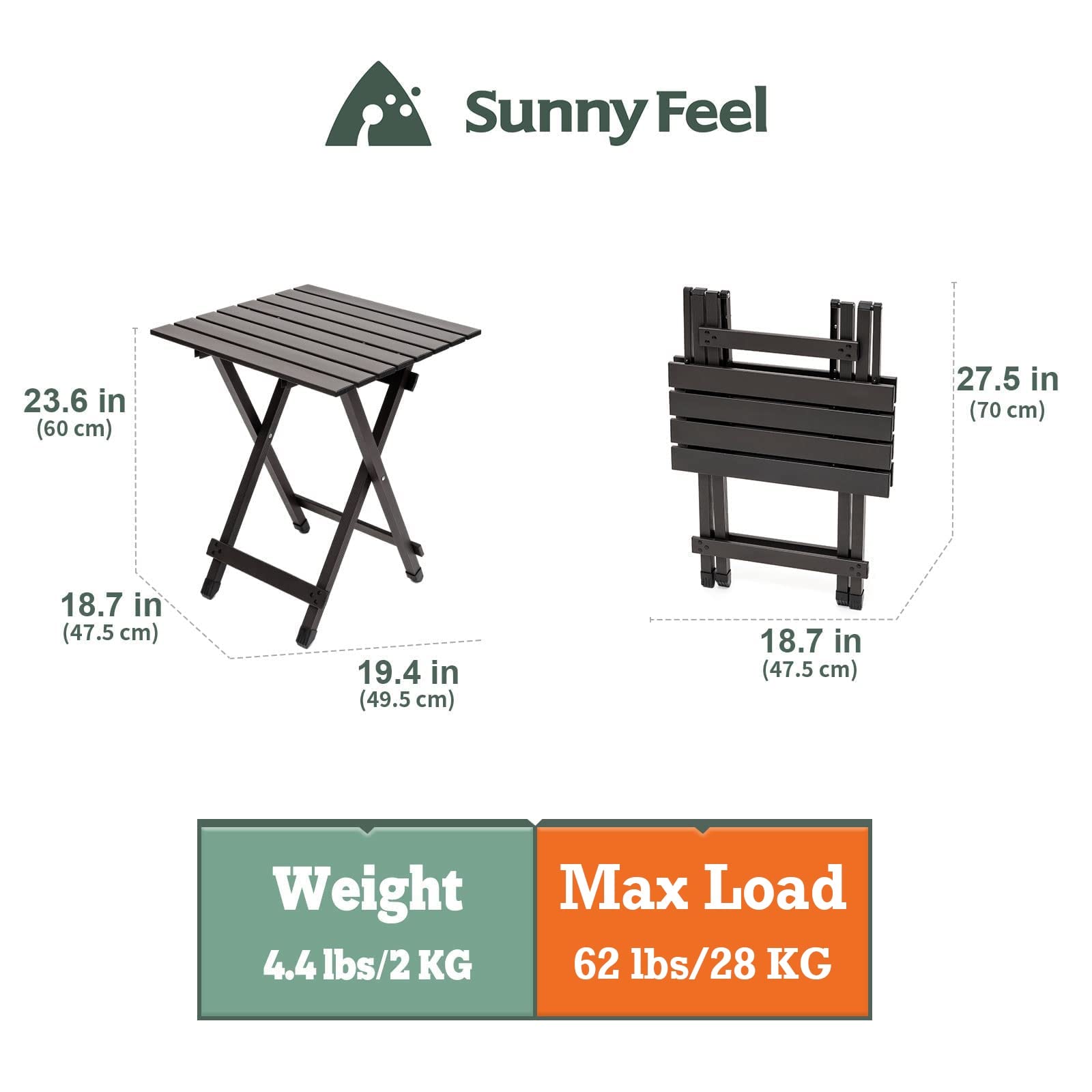 Sunnyfeel portable picnic table lightweight at 4.4 LBS for easy carrying.