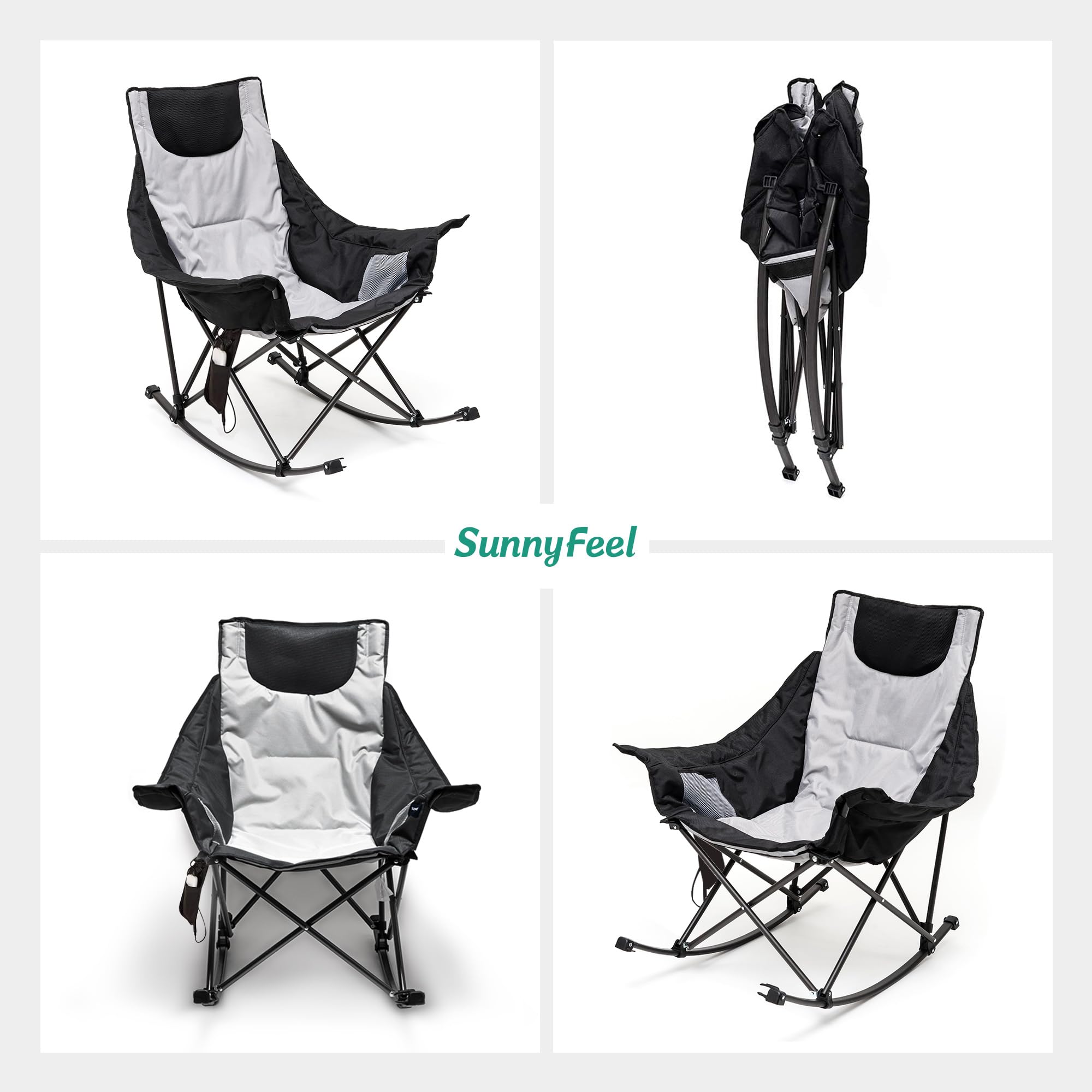 SunnyFeel portable rocking heated chair ideal for lawn, camping, or festivals.