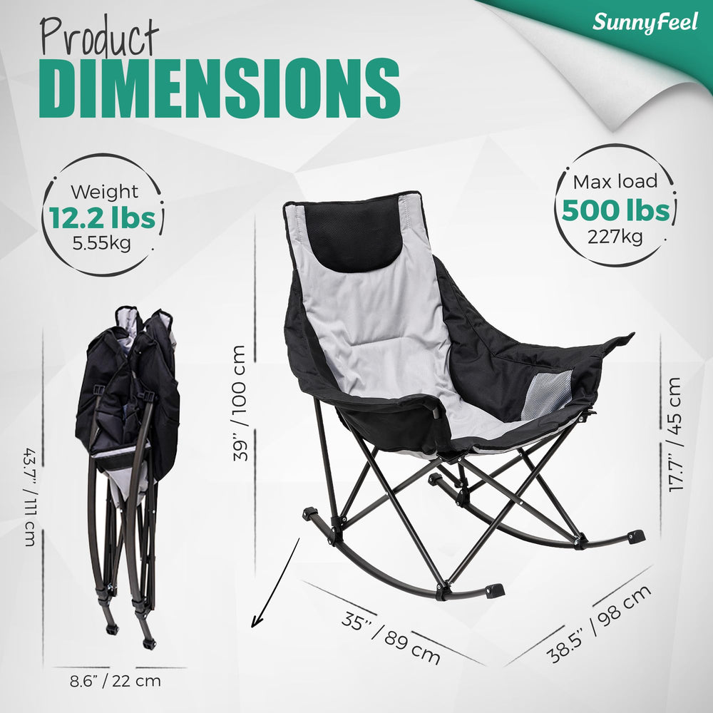 SUNNYFEEL portable rocking chair folds easily into its carrying bag for quick setup
