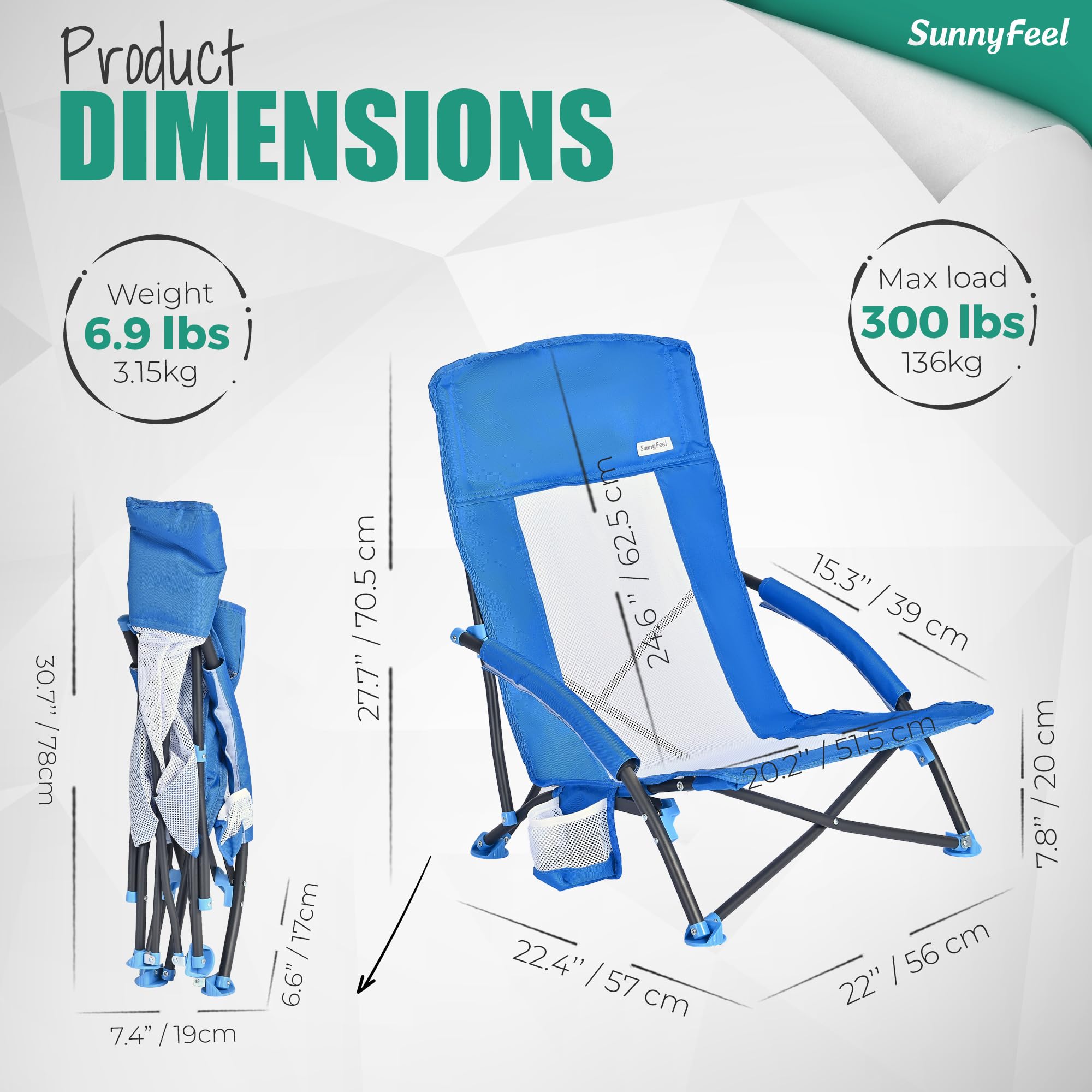 SUNNYFEEL portable sling chair with shoulder straps enables easy carry to campsite or beach.
