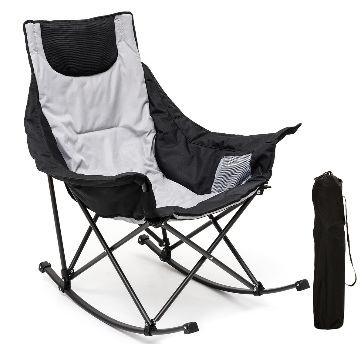 SunnyFeel rocking camping chair front view with plush padding for all-day outdoor seating
