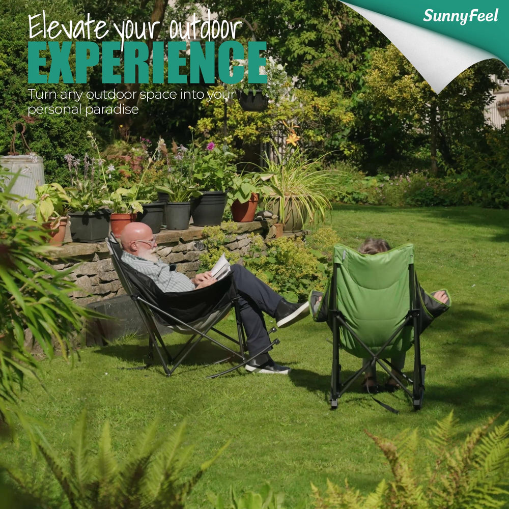 SunnyFeel rocking chair carry bag demonstrating quick setup and portability.