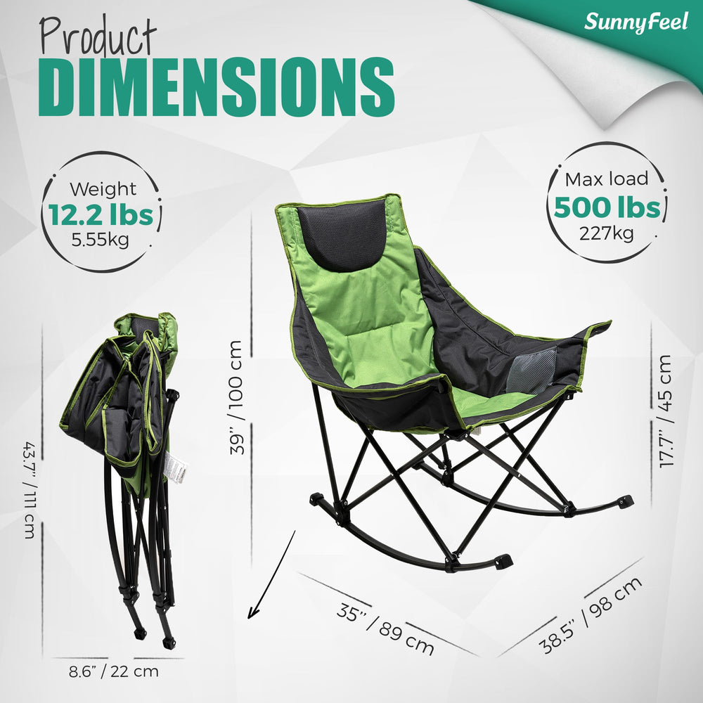 SunnyFeel rocking chair heavy-duty frame supporting up to 300 lbs for outdoor seating.