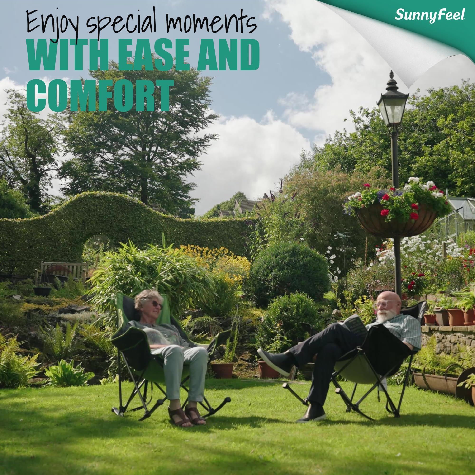 SunnyFeel rocking chair padded seat highlighting plush comfort with breathable mesh.
