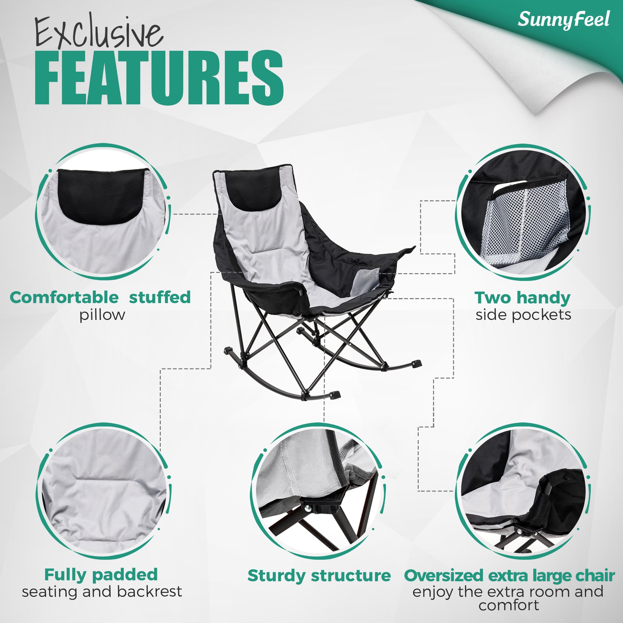SUNNYFEEL side-pocket storage holds sunglasses, phone, and essentials within reach
