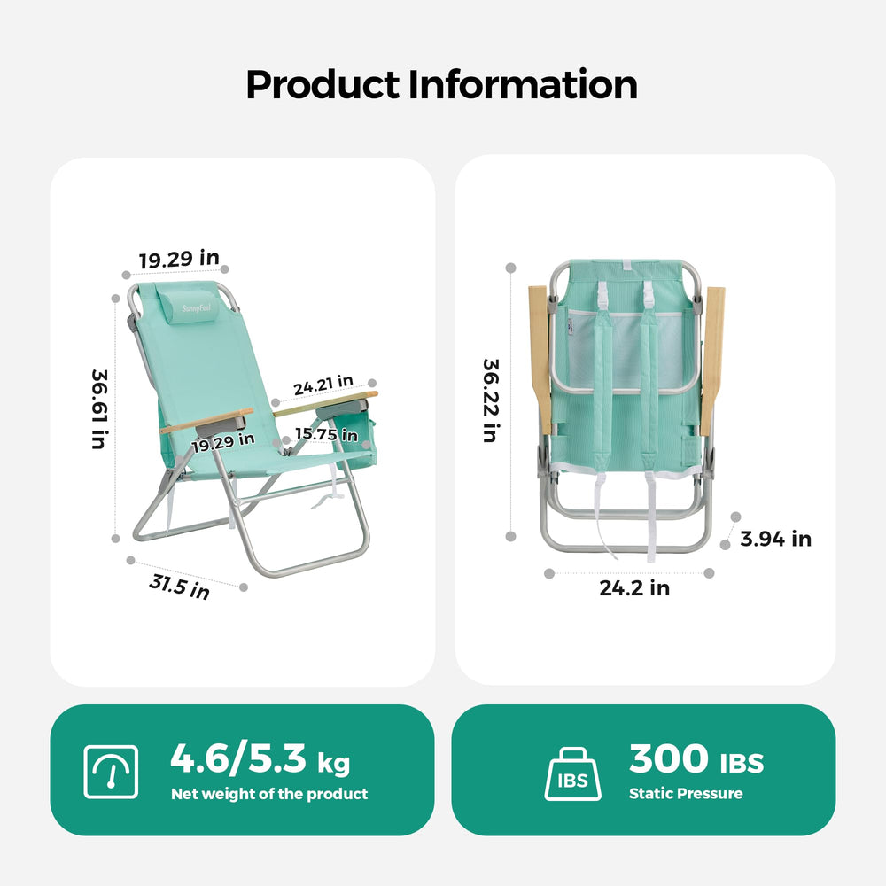 SUNNYFEEL tall beach chair green reclining positions illustrate customizable comfort for outdoors.