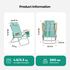 SUNNYFEEL tall beach chair green reclining positions illustrate customizable comfort for outdoors.
