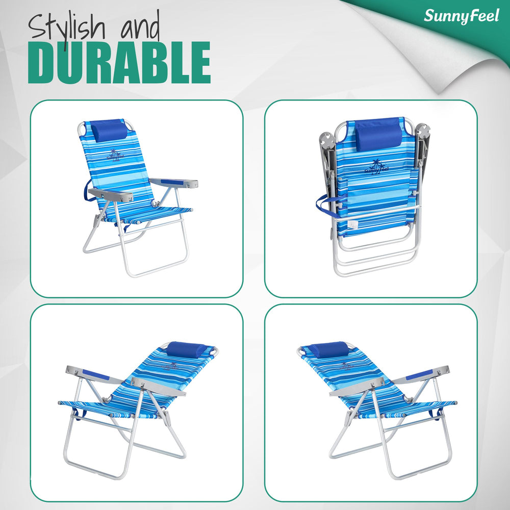 SunnyFeel in-use on grass at park illustrates versatile chair for camping, concerts, and picnics.