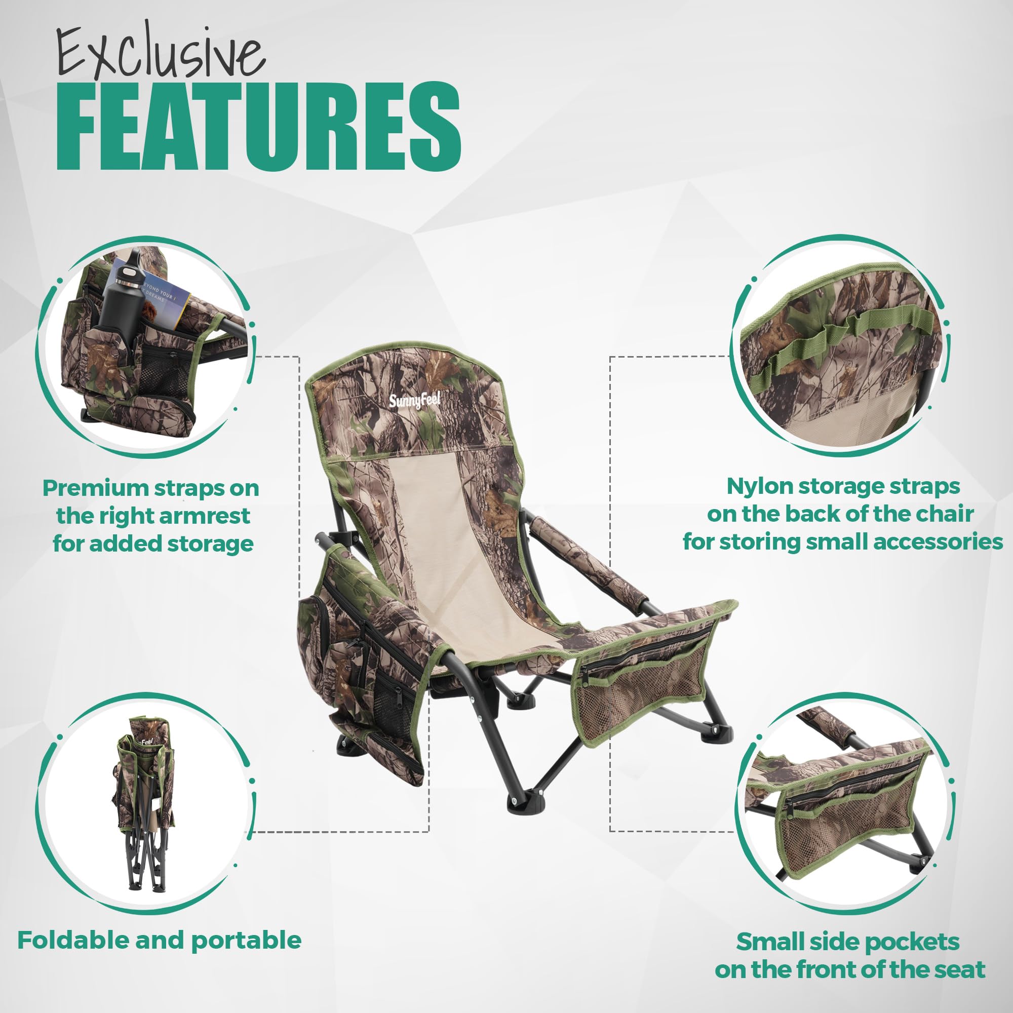 SunnyFeel turkey hunting chair camo design blends in with woods