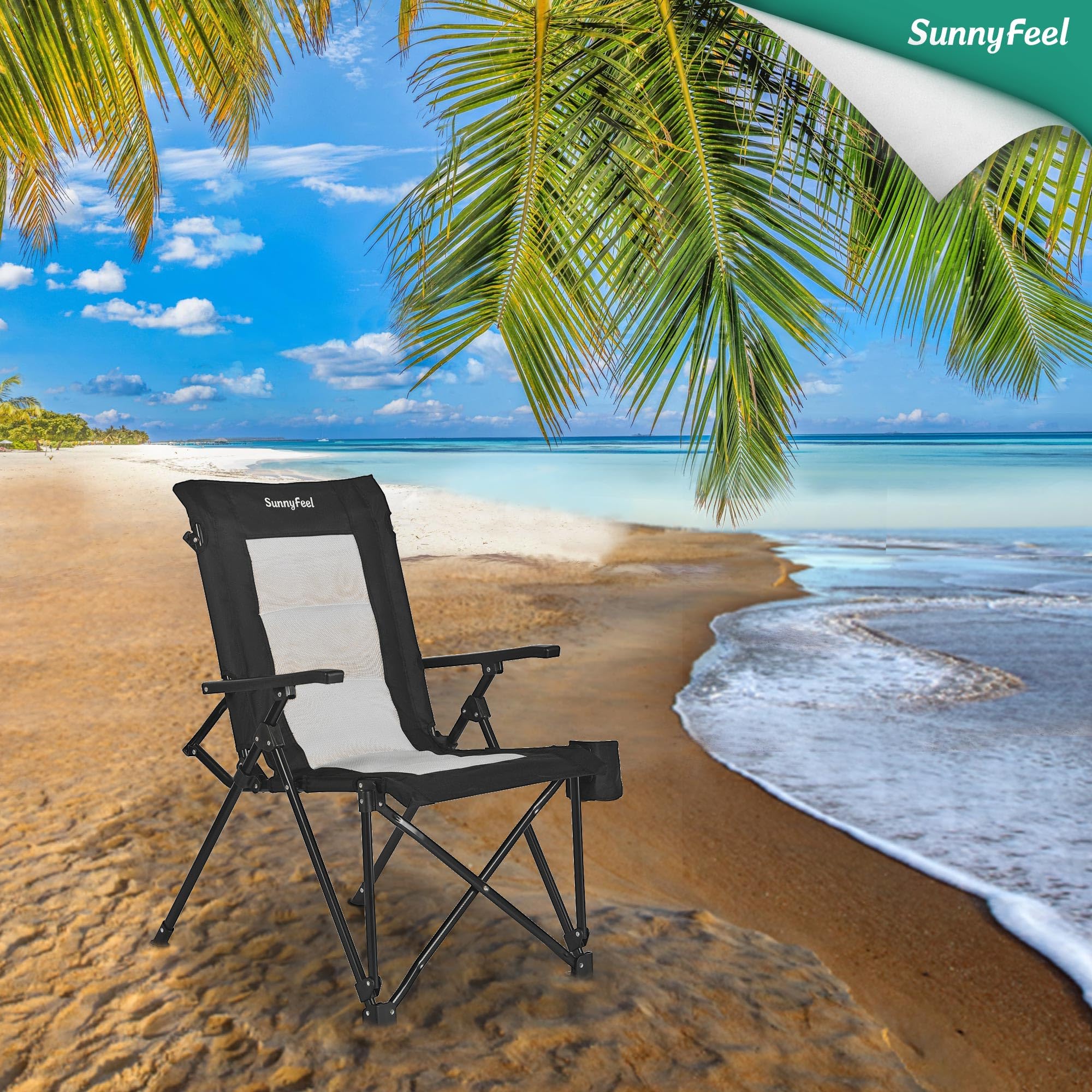 SunnyFeel UV-resistant fabric camping chair under sun