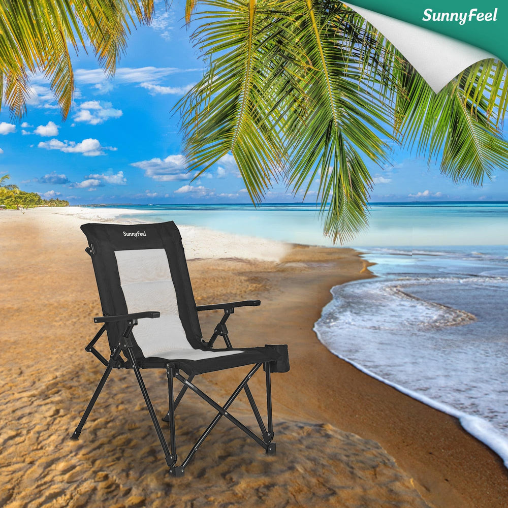 SunnyFeel UV-resistant fabric camping chair under sun