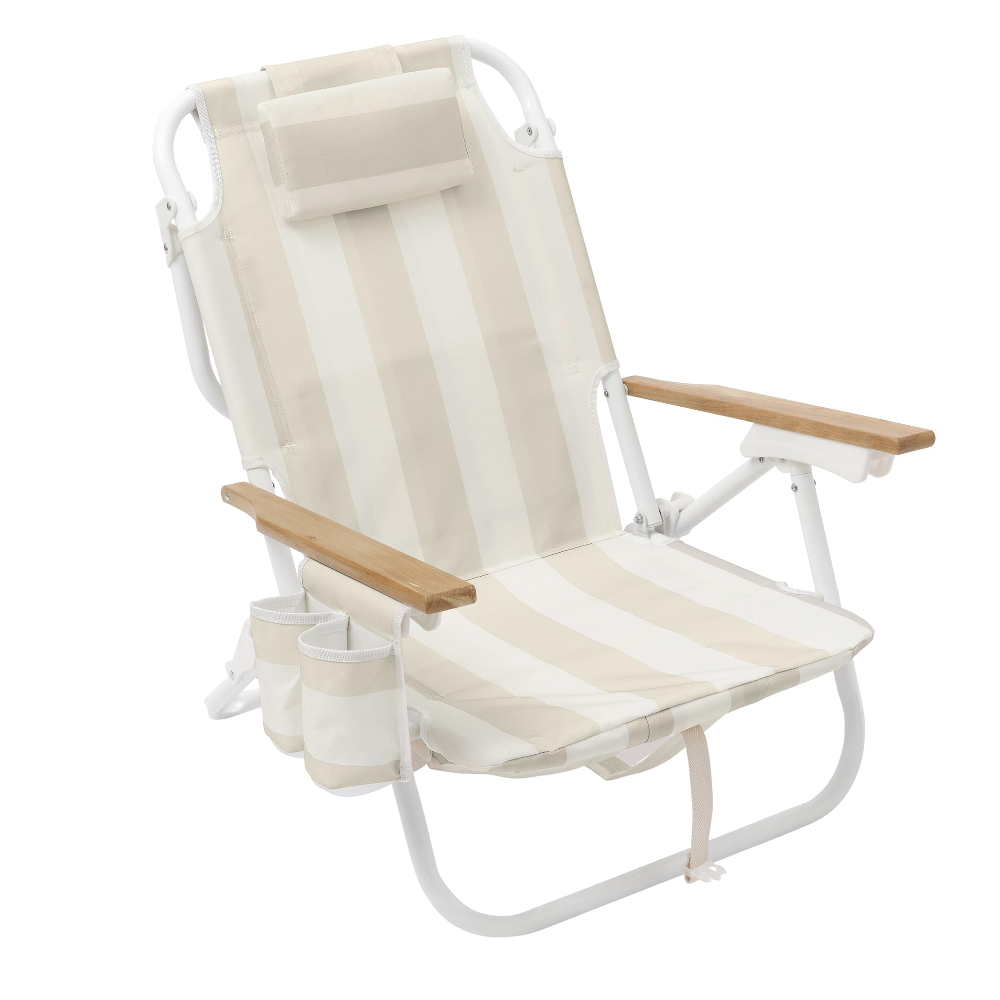 Sunnylife Beach Chair Deluxe Oyster Stripe open position for comfortable seaside lounging