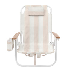 Sunnylife Beach Chair Deluxe Oyster Stripe wooden armrests provide sturdy support