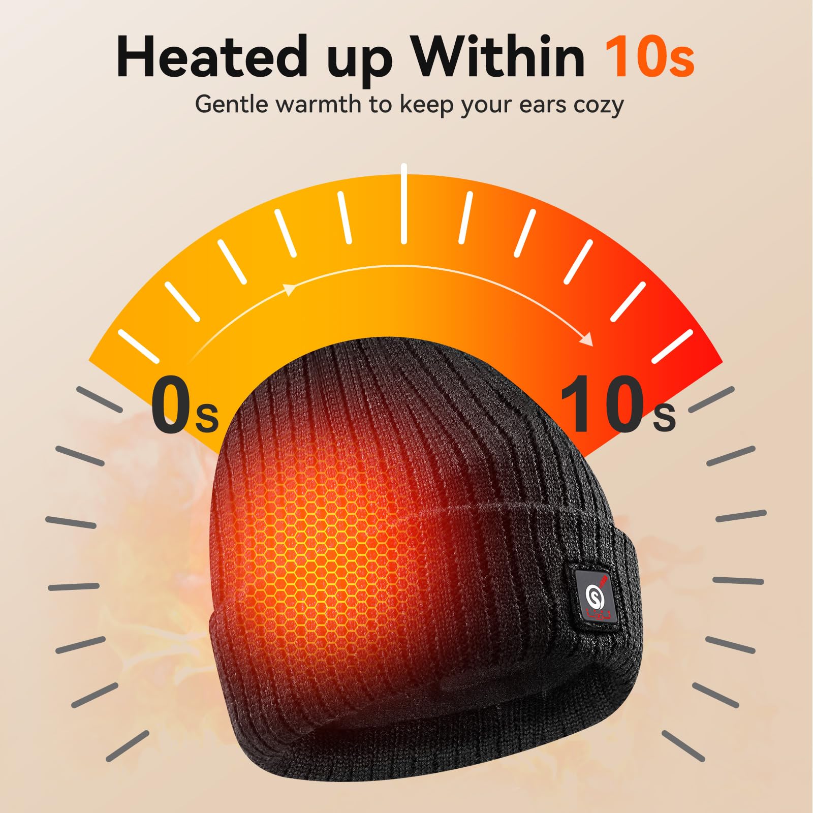 Sun Will heated hat back view highlighting full head coverage for all-day warmth.