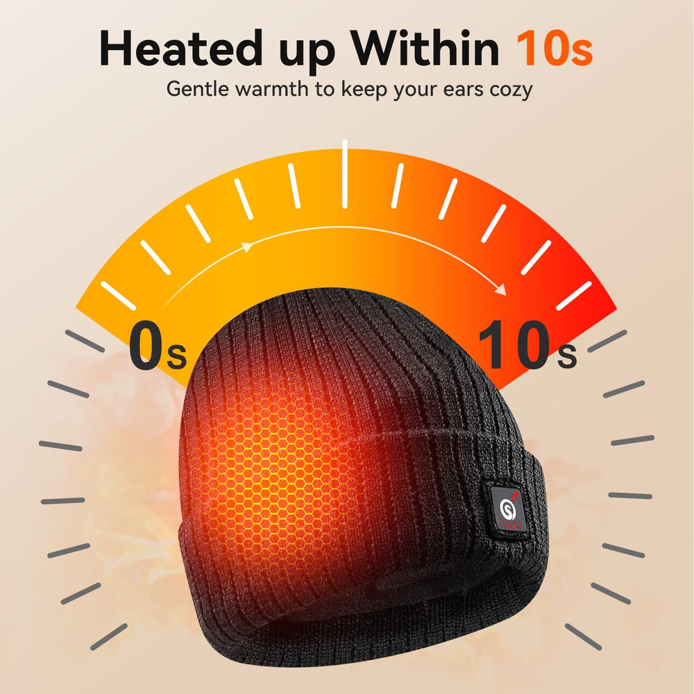 Sun Will heated hat back view highlighting full head coverage for all-day warmth.