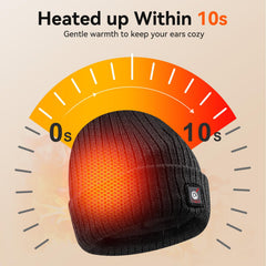 Sun Will heated hat back view highlighting full head coverage for all-day warmth.