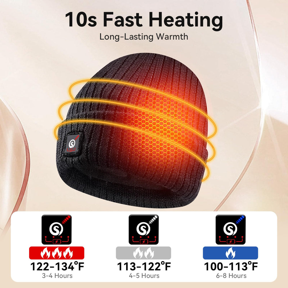 Sun Will heated hat side view ear-heat demonstrates focused warmth for ears.