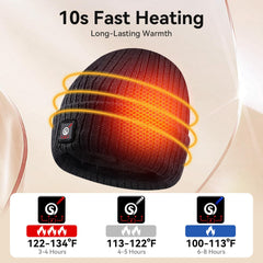 Sun Will heated hat side view ear-heat demonstrates focused warmth for ears.