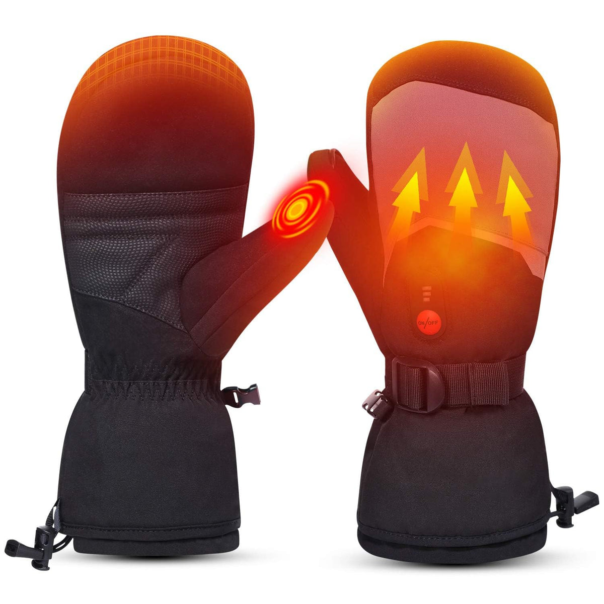 Sun Will heated mittens worn in snowy conditions for warmth on the trail