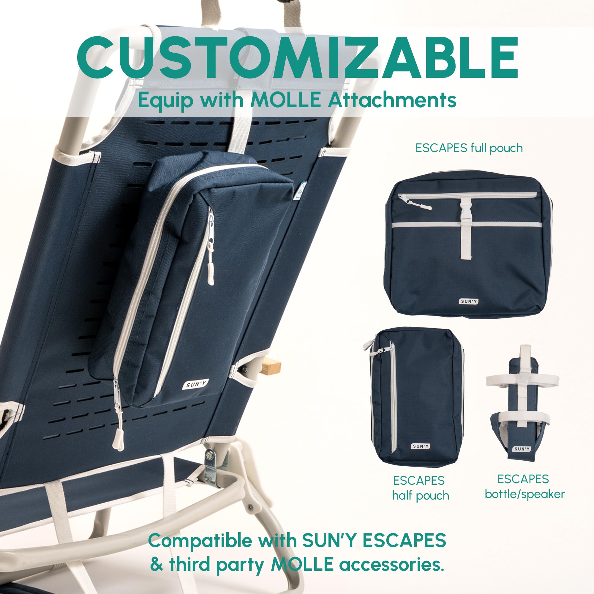 SUN'Y Escapes MOLLE attachments enable customized comfort on the go.