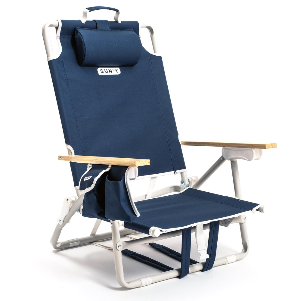 SUN'Y Escapes backpack beach chair overview showcases sustainable design and portable comfort.