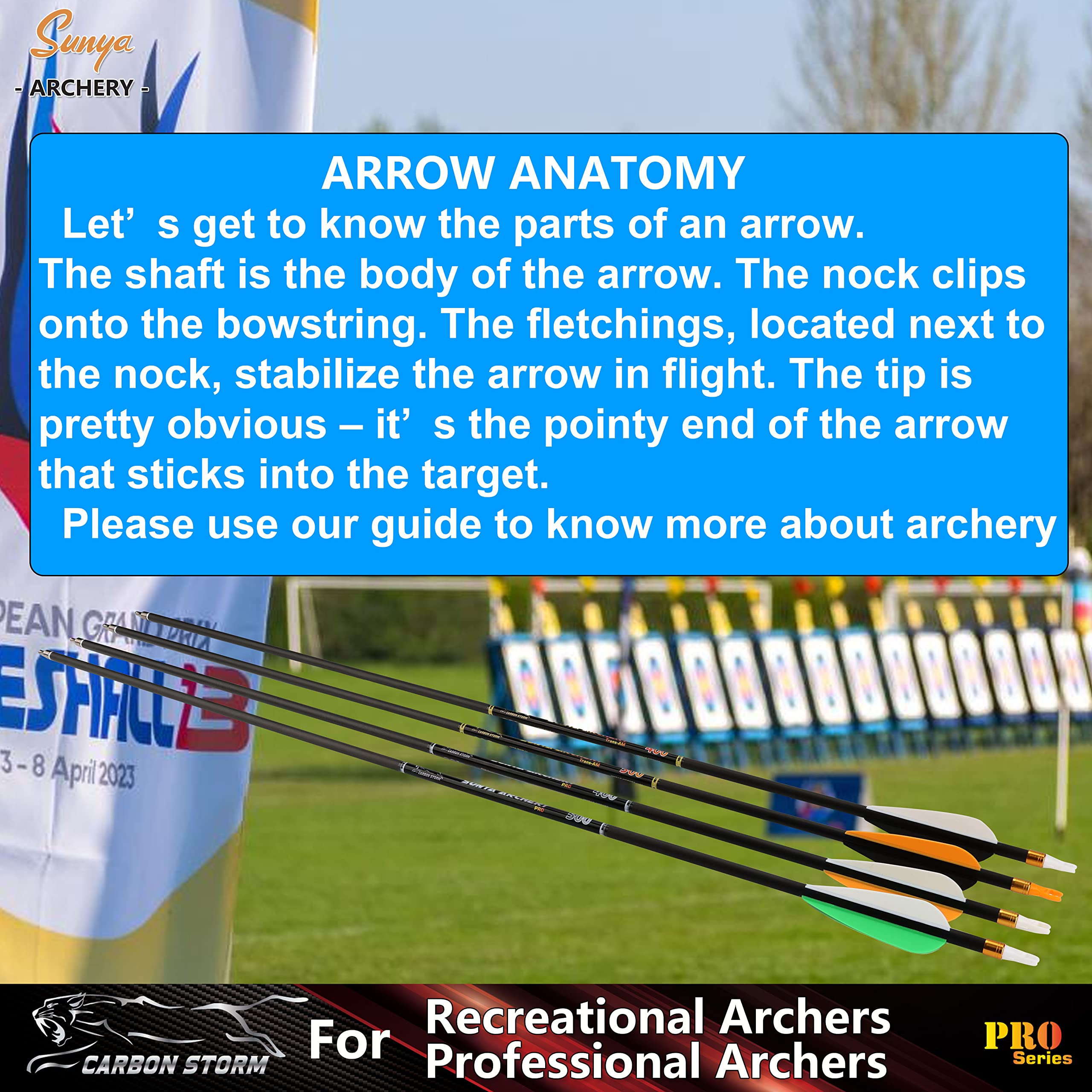 SUNYA color-box packaging includes an arrow-use guide for quick setup.