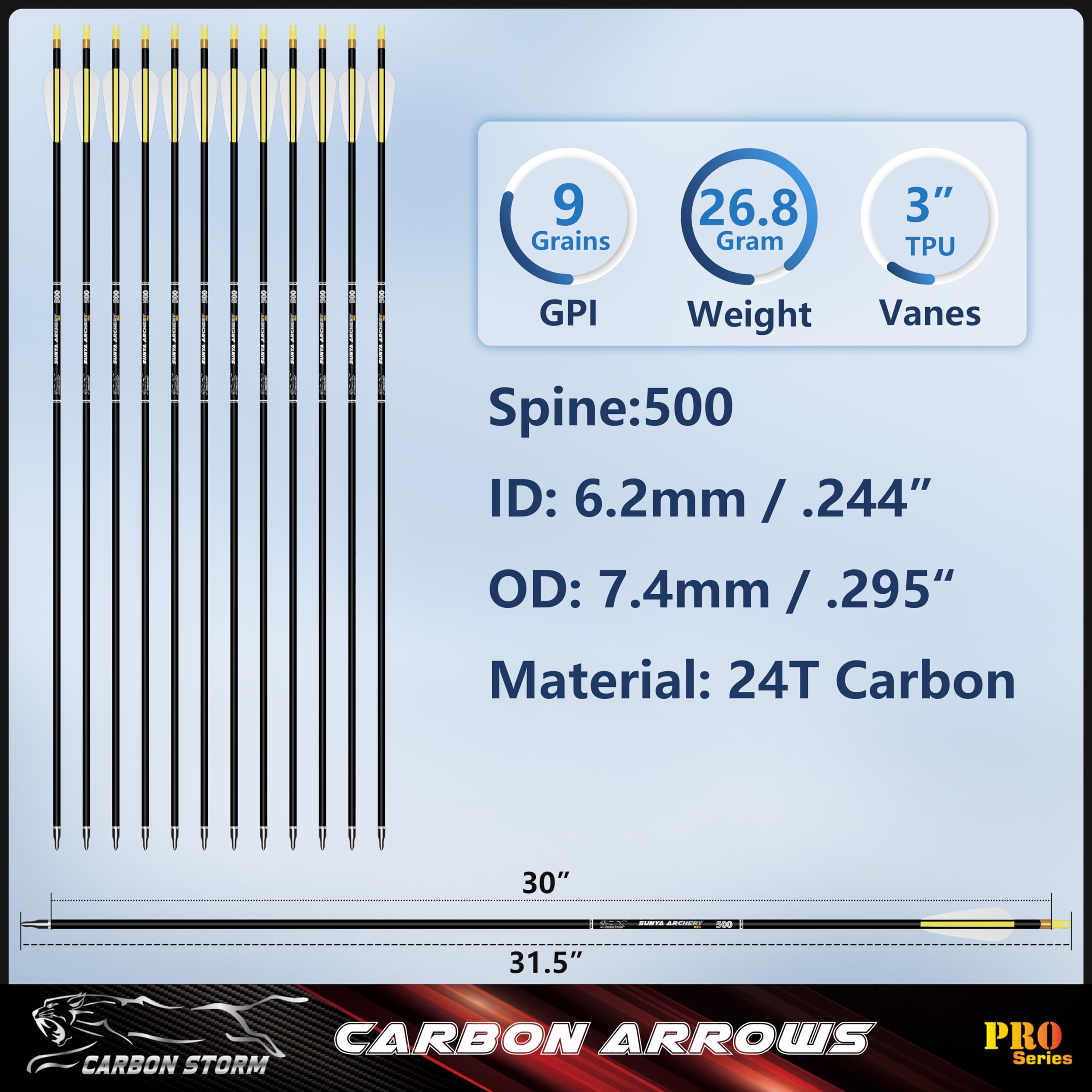 SUNYA carbon arrows with removable 100-grain tips for quick swaps.