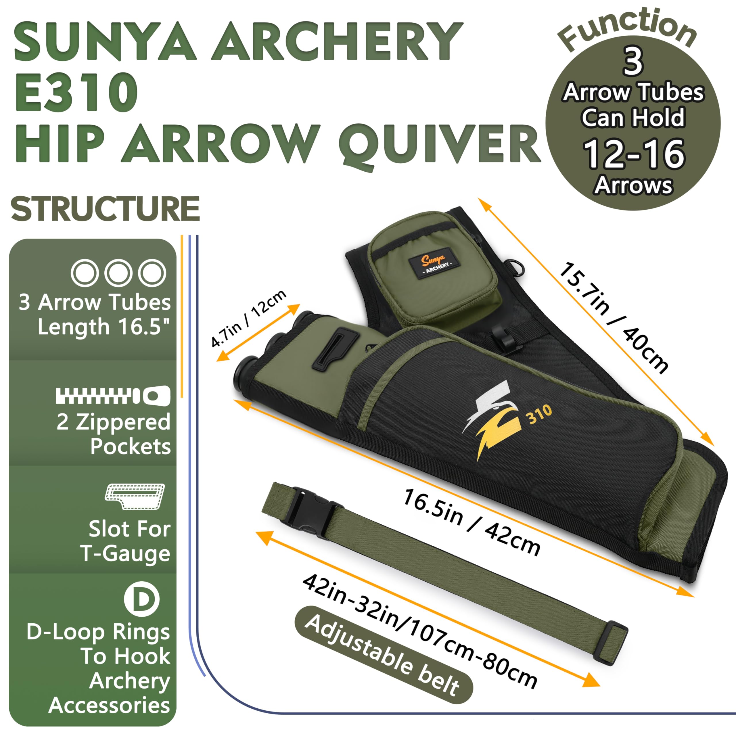 SUNYA hip quiver shows 3-arrow tubes for fast reloads and organized ammo