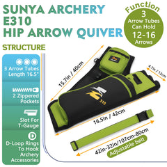 SUNYA hip quiver shows three arrow tubes ready for 12-16 arrows.