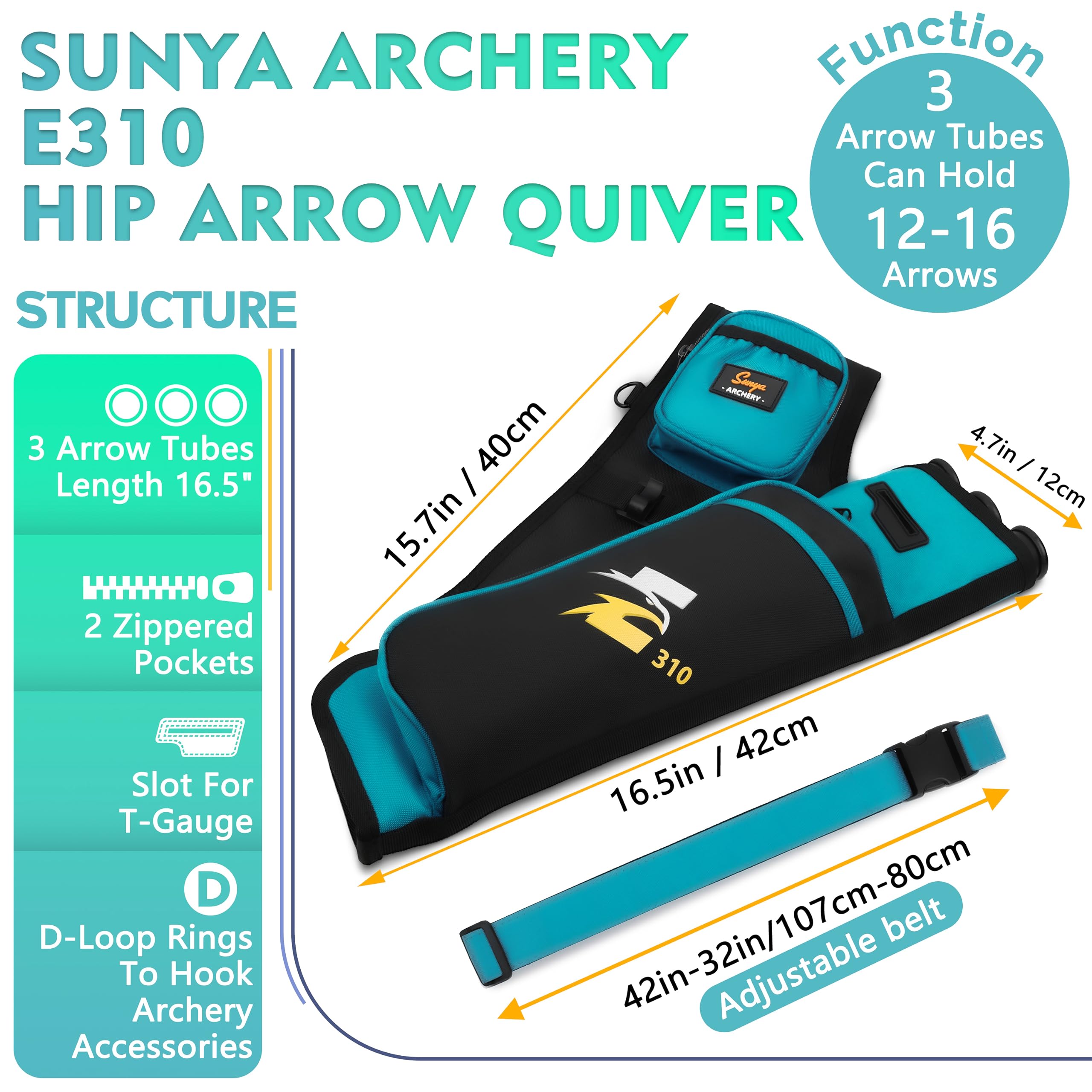 SUNYA Archery Hip Quiver 3 tubes close-up highlights arrow storage for fast retrieval.