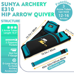 SUNYA Archery Hip Quiver 3 tubes close-up highlights arrow storage for fast retrieval.
