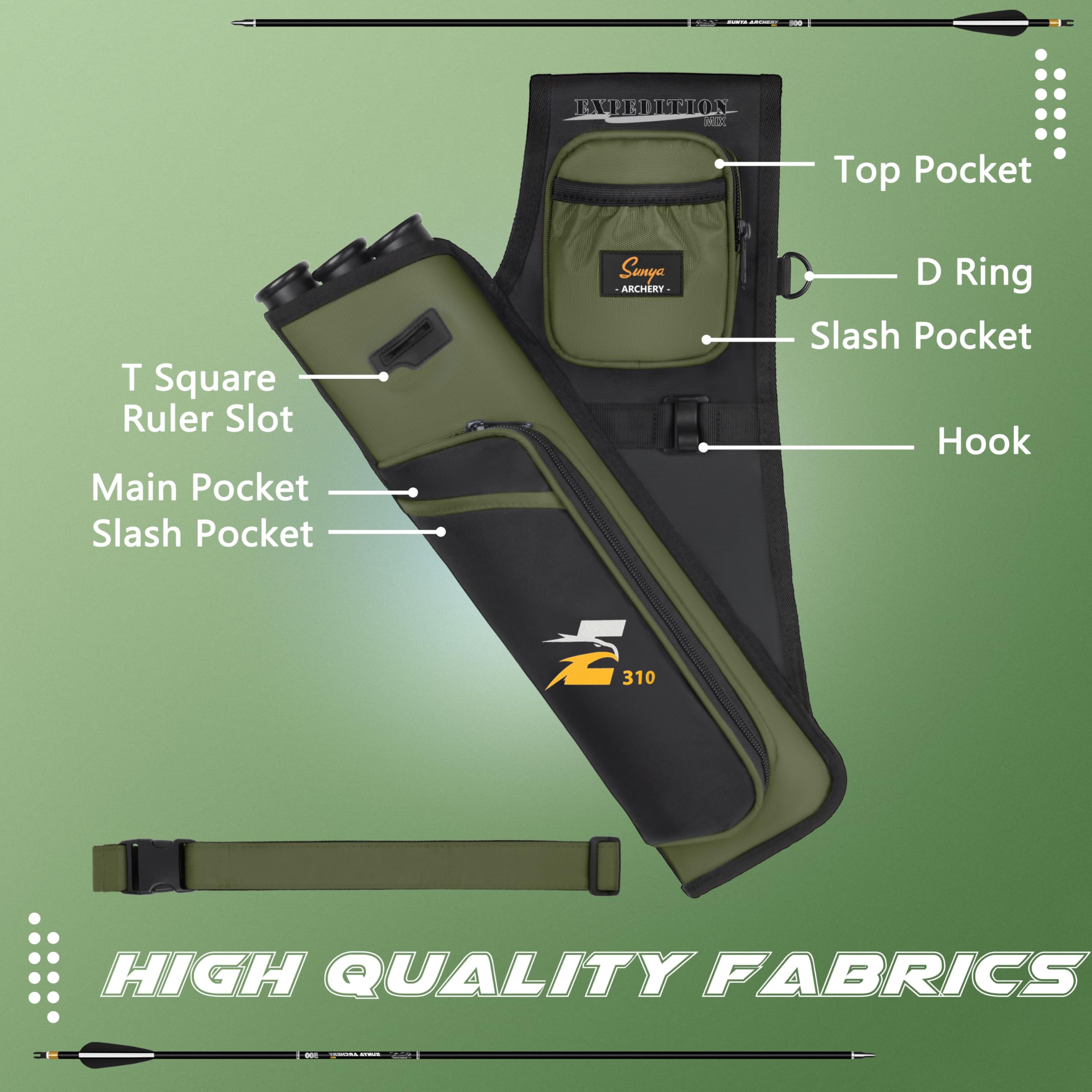 SUNYA quiver external pockets provide quick access to gloves, wax, and scores