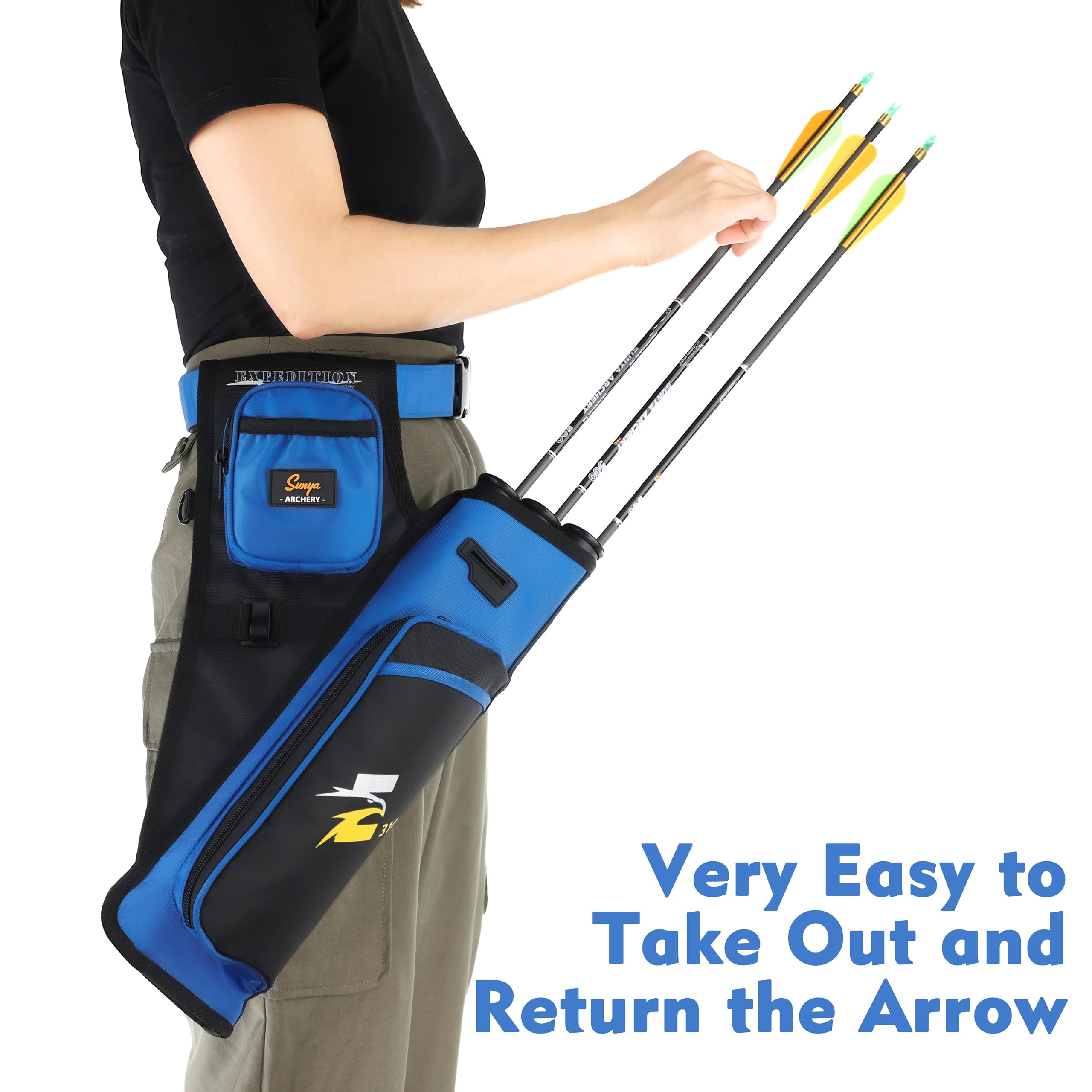 SUNYA archery hip quiver blue quick-access pocket fits cards and wax