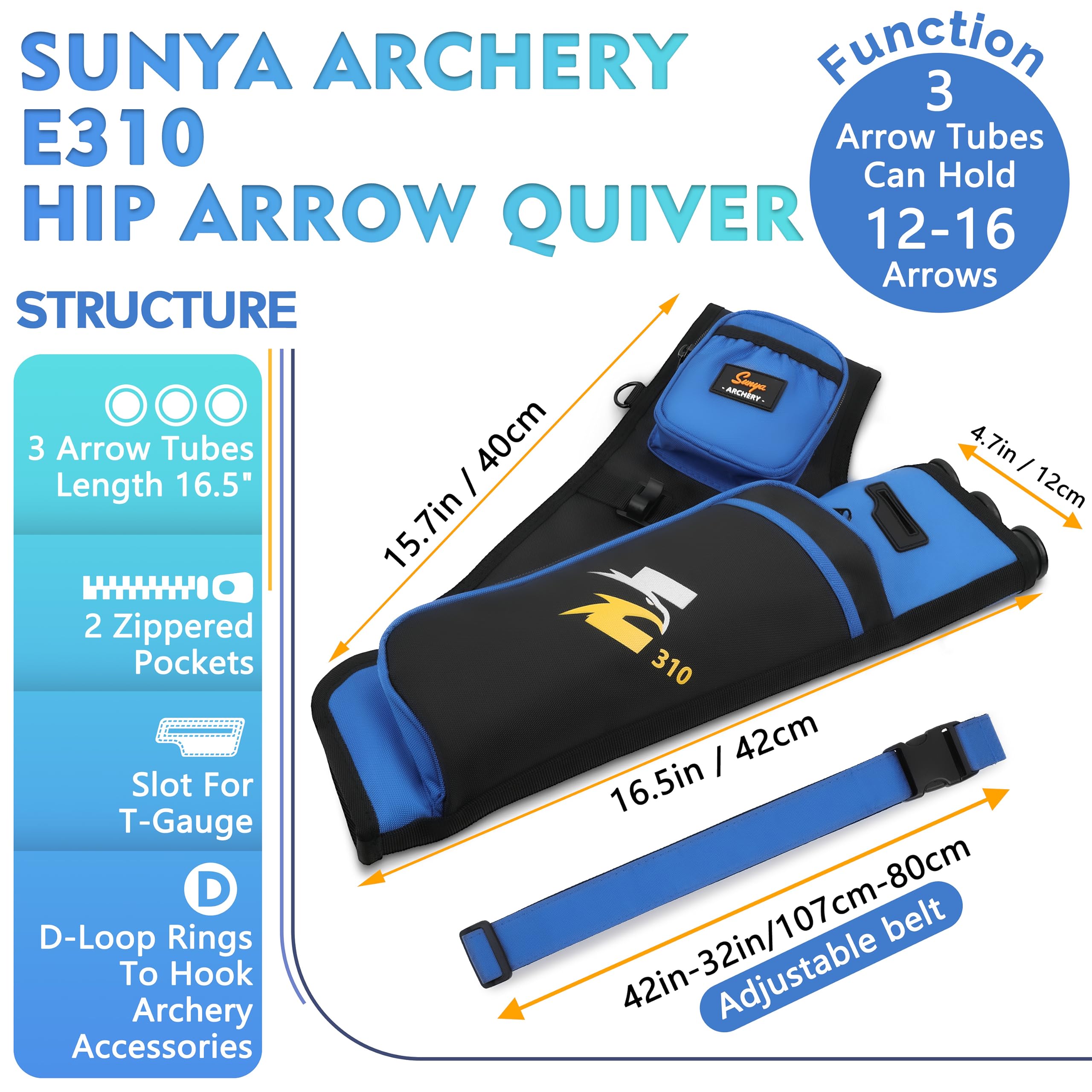 SUNYA archery hip quiver blue outer pocket secures gloves and tools