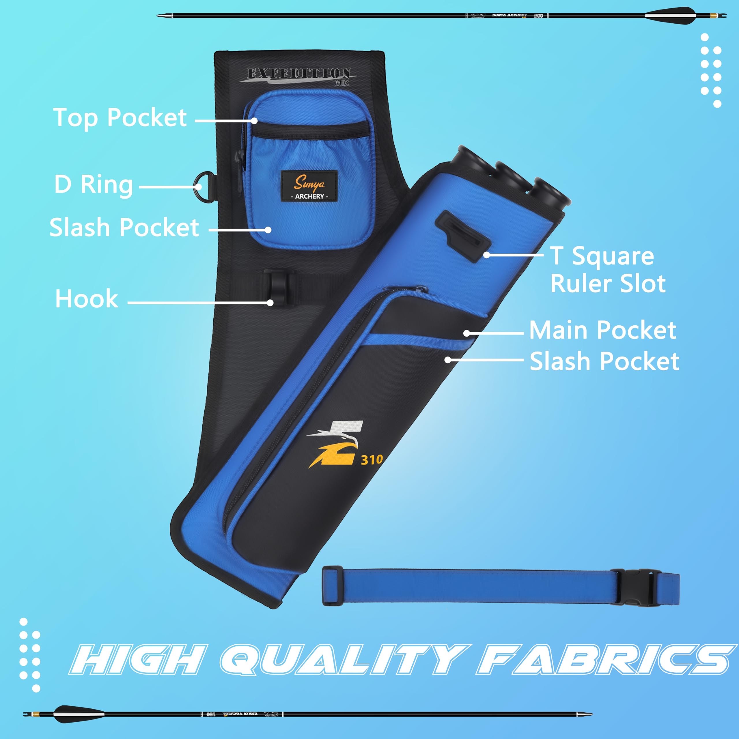 SUNYA archery hip quiver blue T-square ruler slot keeps alignment tools handy