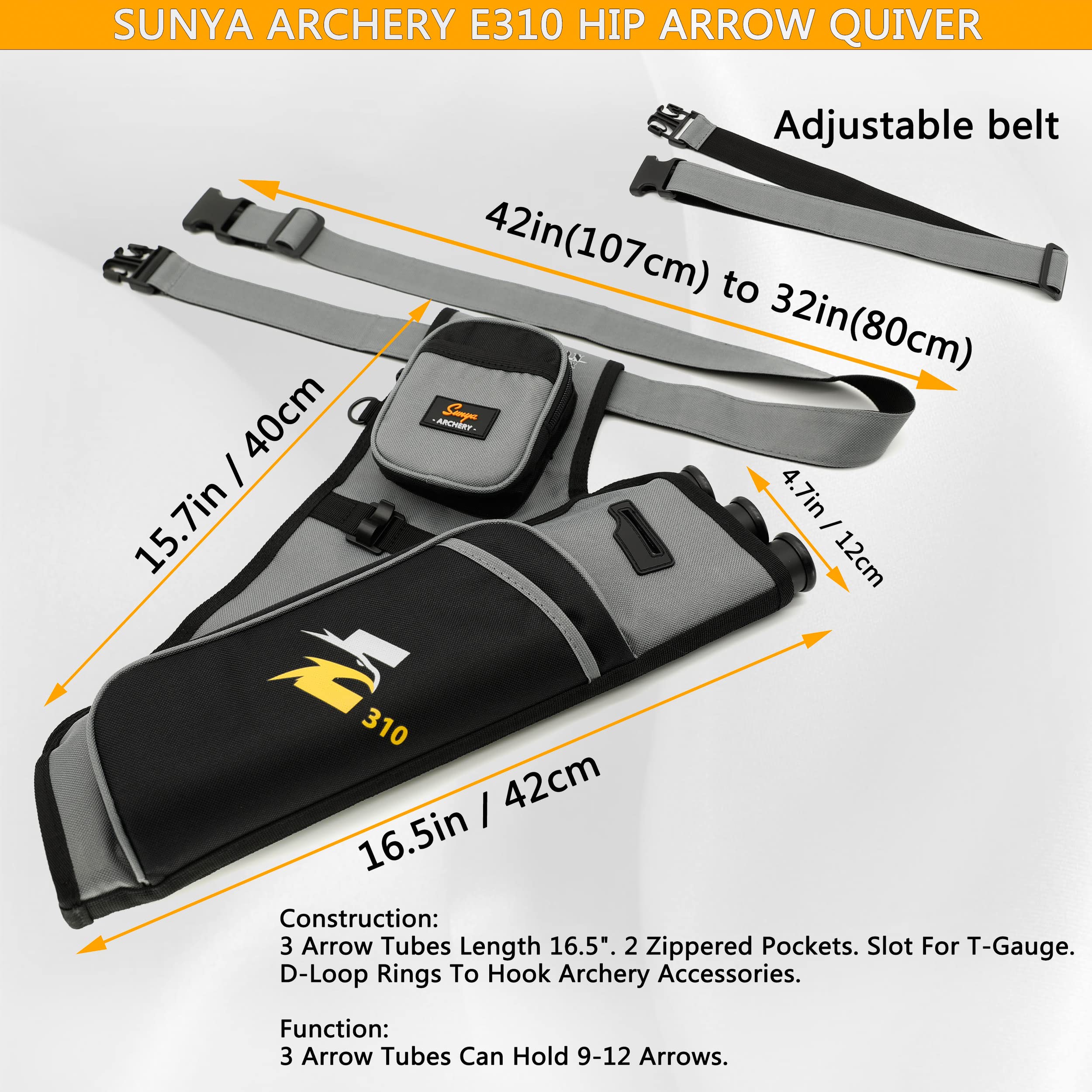 SUNYA archery hip quiver in charcoal gray highlighting rugged Oxford fabric durability