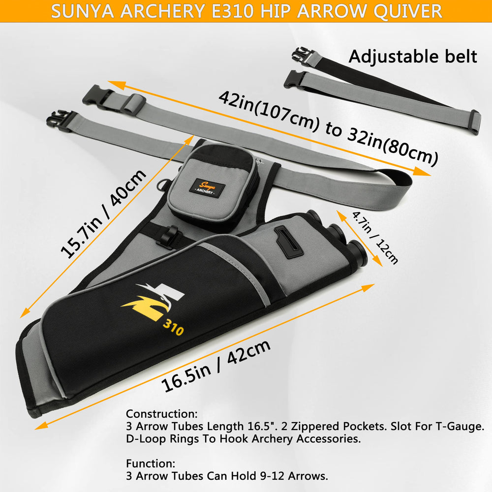 SUNYA archery hip quiver in charcoal gray highlighting rugged Oxford fabric durability