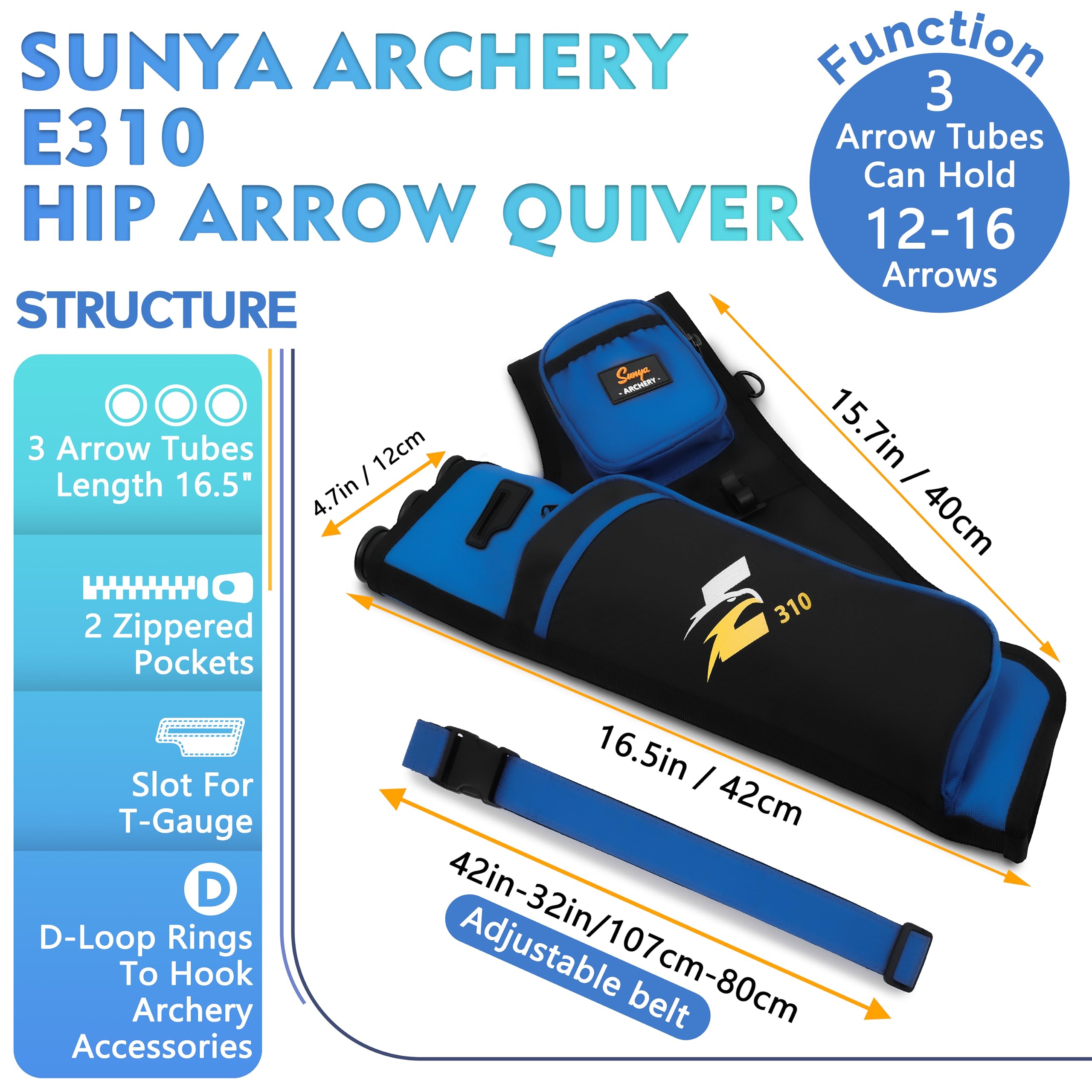 SUNYA Archery Hip Quiver left blue arrow tubes ready for reloading