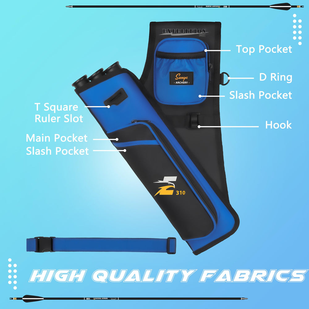 SUNYA Archery Hip Quiver left blue pocket detail showing storage