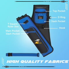 SUNYA Archery Hip Quiver left blue pocket detail showing storage