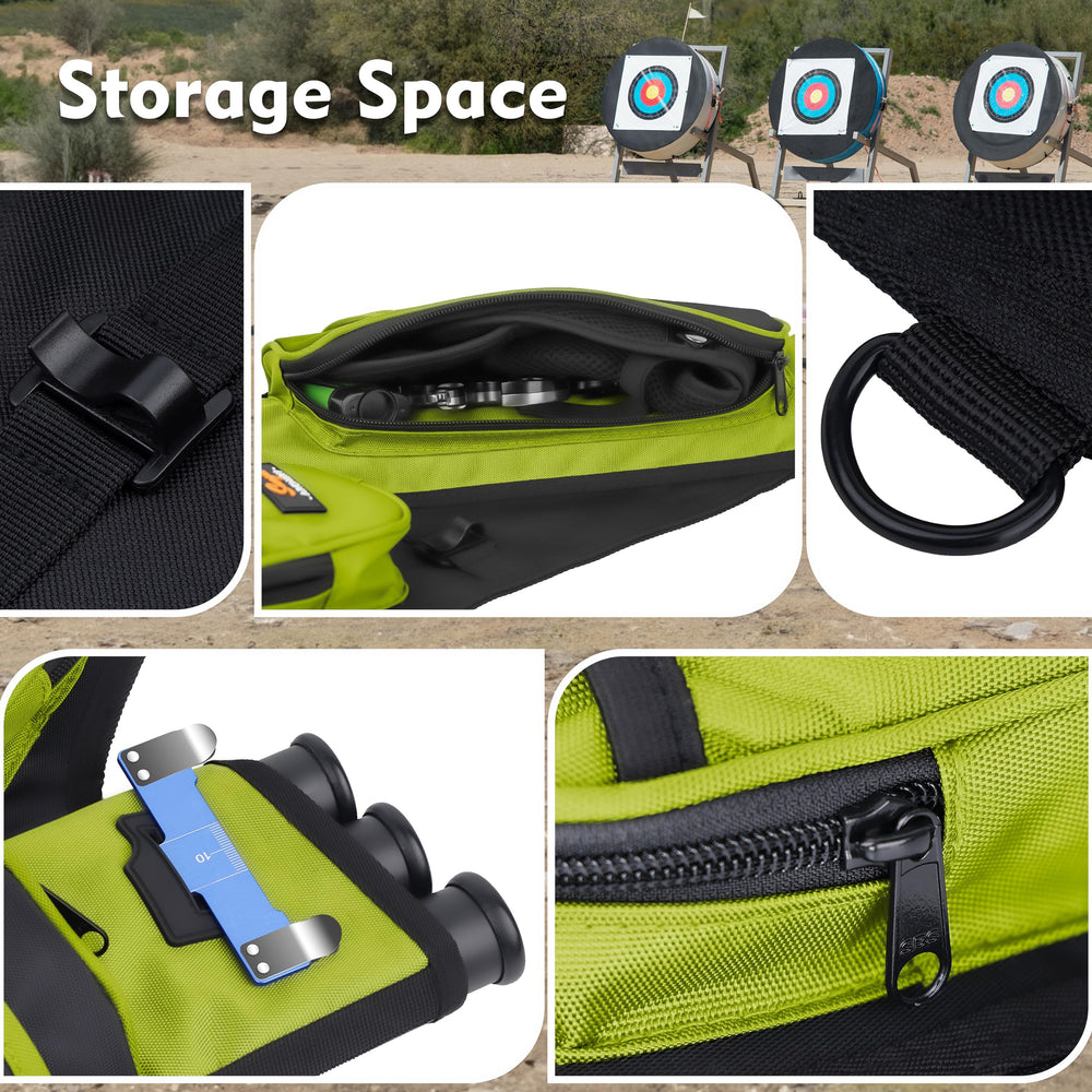 SUNYA hip quiver opened main pocket reveals space for gloves and arm guard.