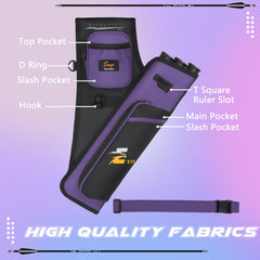 SUNYA purple quiver with exterior pockets provides space for gloves, wax, and accessories.