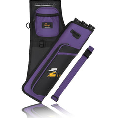 SUNYA Archery hip quiver purple side view with three arrow tubes for quick arrows during practice.